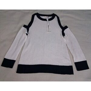 Rag & Bone Tracey Crew White Navy Cold Shoulder Sweater Women's Size XS Nautical